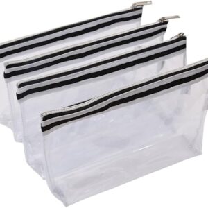 Multi-purpose Waterproof Clear Vinyl Zippered Toiletry Cosmetics Makeup Pouch With French Tape 4-pack