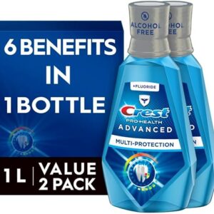 Crest Pro-Health Advanced Mouthwash, Alcohol Free, Multi-Protection, Fresh Mint, 1 L (33.8 fl oz), Pack of 2, Crest Mouthwash, Mouthwash Al…