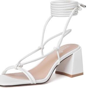 vivianly Women’s Lace Up Chunky Heel Sandals Strappy Straps Ankle Wrap Heels