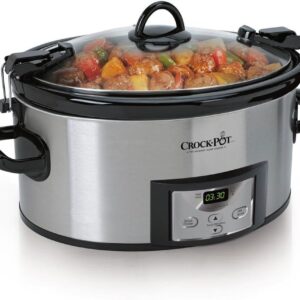 Crock-Pot 6 Quart Cook & Carry Programmable Slow Cooker with Digital Timer, Stainless Steel (CPSCVC60LL-S), Ideal for Portable Cooking