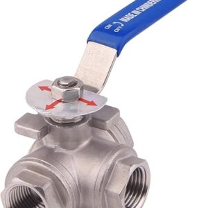 DERNORD 3-Way Ball Valve, T Mounting Pad, Stainless Steel 304 Female Type with Vinyl Locking Handle (1/2 Inch NPT)