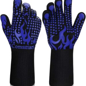 Comsmart BBQ Gloves, 1472F Heat Resistant Silicone Non-Slip Oven Mitts, Long Kitchen Gloves Perfect for Grilling, Cooking, Baking, Cutting,…