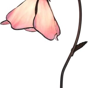 Bieye L10810 Flower Tiffany Style Stained Glass Table Lamp with 8-inch Wide Bent Glass Lampshade Lily Pad Base (1-Light, Pink)