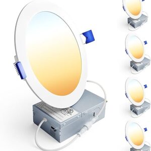Ensenior 4 Pack 6 Inch LED Recessed Light, Dimmable, 2700K-5000K 5CCT, 1200LM High Brightness, 12W 120V, Damp Rated, Ultra-Thin Canless Wafe…