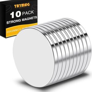 TRYMAG 20x2mm 10Pcs Strong Neodymium Magnets for Crafts, Heavy Duty Small Round Refrigerator Magnets for Office, Whiteboard, Dry Erase Board Cabinets