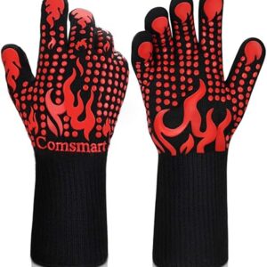 Comsmart BBQ Gloves, 1472 Degree F Heat Resistant Grilling Gloves Silicone Non-Slip Oven Gloves Long Kitchen Gloves for Barbecue, Cooking, …