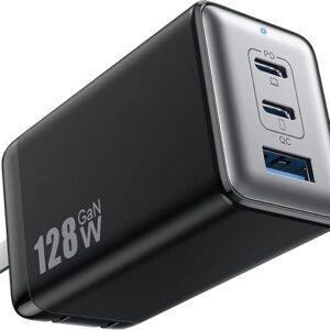 128W USB C Wall Charger,GaN III 3-Port Fast Charging Station,PD QC Foldable Charger Block Portable 65W Laptop Adapter for MacBook Pro/Air,i…