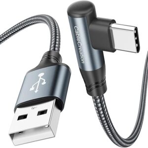 CableCreation Short Right Angle USB C Cable 1.6FT, USB to USB C Cable 90 Degree Nylon Braided 3A USB C Charging Cable for Car Carplay, iPho…