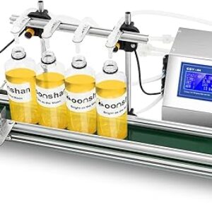 4-Head Mini Automatic Liquid Filling Line 1-30 Ounce Bottle Filling Machine Bottle Filler with Belt Conveyor Desktop Version for Juice Wine Detergent