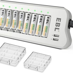 EBL Battery Charger and Rechargeable Batteries AA AAA – 8Bay Smart Charger with 2800mAh AA Rechargeable Batteries(4pcs) & AAA Battery Ni-MH …