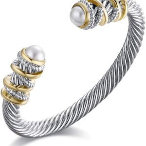 Twisted Cable Bracelet with Composite Shell Pearl 6″ Antique Cuff Bracelets for Women