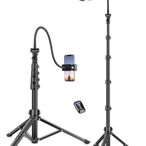87″ Phone Tripod Stand with 15.7″ Bendable Gooseneck, Flexible Tripod for iPhone with Remote, Tall Cell Phone Tripod for Video Recording, Co…