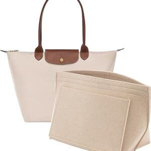 Felt Purse Organizer Insert for Longchamp Le Pliage L Handbag Insert (Large, Beige)