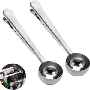 Coffee Scoop Clip Stainless Steel Tablespoon Coffee Spoon With long handle Multifunction Sealing Bag Clip For Tea, Coffee, Protein Powder, I…