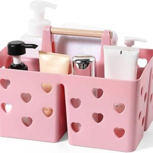 Anyoifax Portable Shower Caddy Plastic Shower Basket Organizer Divided Bathroom Caddy Storage Cleanning Caddy Tote with Handle for College, Dorm Room, Kitchen, Pink