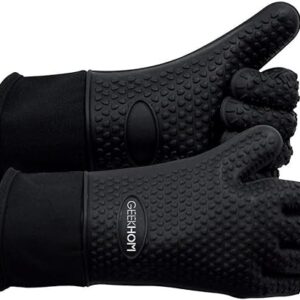 GEEKHOM BBQ Gloves, Grilling Gloves Heat Resistant Oven Gloves, Kitchen Silicone Oven Mitts, Long Waterproof Non-Slip Pot Holder for Barbec…