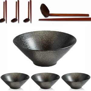Ceramic Ramen Bowl Set of 4, 8 Inch Ramen Bowl with Chopsticks and Spoons Set,40 oz Japanese Noodle Soup Bowls Dishwasher Safe for Pho Udon…