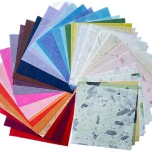 50 Designs 50 Sheets Natural Fiber Tamarind Leaves,Banana Bark Mulberry Paper Sheets Art Tissue Washi Paper Design Craft Art Origami Suppli…