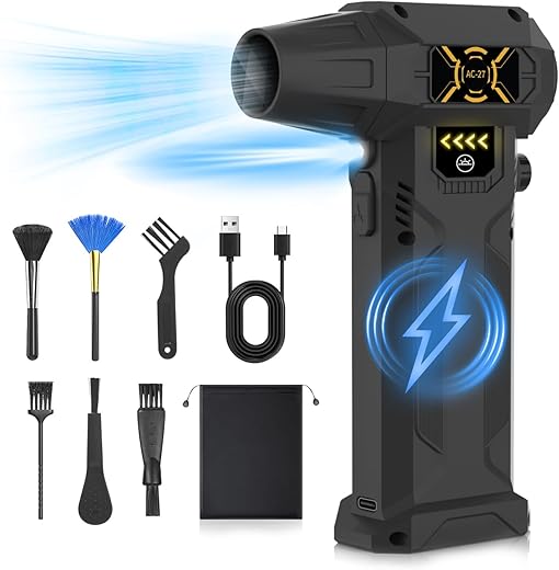 Compressed Air Duster-150000RPM Electric Air Duster with LED Light, Keyboard and PC Clean, Rechargeable Cordless High-Speed Air Blower, Rep...