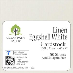 Clear Path Paper Linen Eggshell White Cardstock – 4 x 4 inch – 100Lb Cover – 50 Sheets
