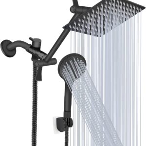 Shower Head, 8‘’ High Pressure Rainfall/Handheld Shower Combo with 11” Extension Arm, 9 Settings, Anti-leak Shower Head with Holder, Height…