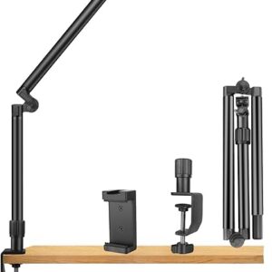 JINSUI 37″ Overhead Camera Mount Desk Stand, 3-Section 360° Adjustable Articulating Metal Arm with 1/4″ Screw and Phone Holder, Foldable Web…