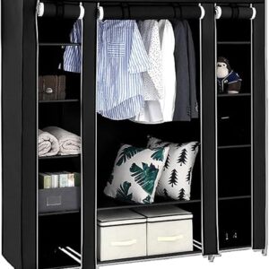 Portable Wardrobe Non-Woven Fabric Wardrobe with Cover 58”x 17” x 68 7/8” Clothing Storage Closet Shelves for Hanging Clothes Clothes Organ…