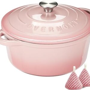 Overmont Enameled Cast Iron Dutch Oven – 5.5QT Pot with Lid Cookbook & Cotton Potholders – Heavy-Duty Cookware for Braising, Stews, Roastin…