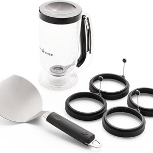 Camp Chef Breakfast Kit – Flat-Top Griddle Accessories Includes Pancake Batter Dispenser, Griddle Spatula & 4 Egg Rings