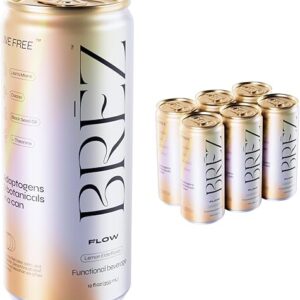 BREZ FLOW Lion’s Mane Mushroom Drink, 6-Pack, Non-Infused, Adaptogens, Relieving, Uplifting, and Social, Sparkling Lemon Elderflower Tonic …