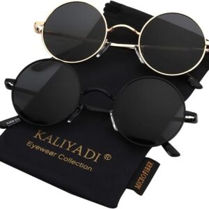 KALIYADI Round Polarized Sunglasses for Men Women Retro Metal Hippie Circle Style Sun Glasses UV Protection