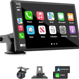 Portable Wireless Carplay Car Stereo, 7″ HD Touchscreen for Car with Apple CarPlay & Android Auto with Backup Camera/Mirror Link/Voice Cont…