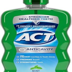 ACT Anticavity Zero Alcohol Fluoride Mouthwash 18 fl. oz. (Pack of 4) With Accurate Dosing Cup, Mint