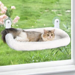 Cat Window Perch, Cordless Cat Hammock Window Seat with Cozy Pad Bed Cover for Indoor Cats, Durable Metal Frame Support Pet Bed with 4 Suct…