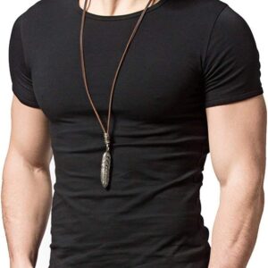 Short Sleeves Men T-Shirt Crew-Neck,Tight-Fitting T-Shirt, No Shrinkage, Black, Medium