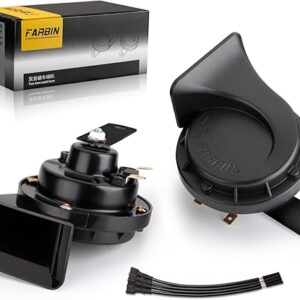 FARBIN Horns Auto Horn 12V Car Horn Loud Dual-Tone Waterproof Electric Snail Horn Kit Universal for Any 12V Vehicles Black (Black horn, 12v)