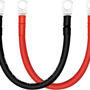 Battery Cable, 4 AWG 2PCS Copper Battery Cables with 3/8 Ring terminals(1FT).