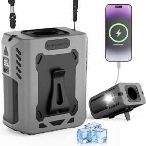 Godboat Portable Waist Fan Clip, 5-Speed Personal Cooling Fans,10000mAh Rechargeable up to 24H, Wearable on Belt & Neck with LED Light, Gif…
