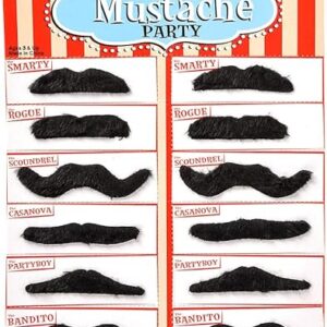Pack of 12 Black Fake Mustaches