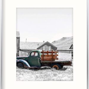Golden State Art, 16×20 Classic Satin Aluminum Photo Frame with Ivory Color Mat for 11×14 Photo, Landscape Or Portrait, Real Glass (Silver,…