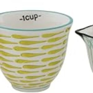 Creative Co-Op Hand Stamped Striped Stoneware Measuring Cups (Set of 4 Sizes/Designs)