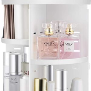 360 Rotating Makeup Organizer,DIY Adjustable Spinning Holder,Foldable Cosmetic Storage Display box,Large Capacity Make up Caddy Shelf,Fits Countertop Vanity and Bathroom (WHITE)