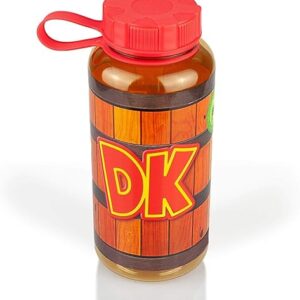 JUST FUNKY EXCLUSIVE Donkey Kong Water Bottle | Designed to Look Like DK’s Barrel | Twistable Top | 24 Ounce Capacity