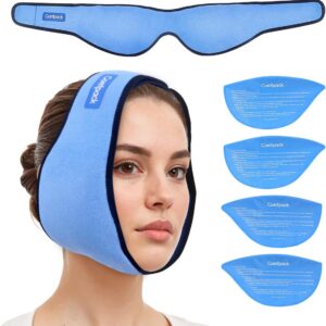 Wisdom Teeth Ice Pack Head Wrap, Large Face Ice Pack with 4 Reusable Hot Cold Gel Packs for TMJ Relief, Jaw Pain, Face Swelling, Oral Pain,…