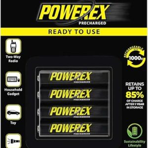 Powerex Precharged Rechargeable AAA NiMH Batteries (1.2V, 1000mAh, Low Self-Discharge) – 4-Pack
