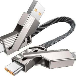 4-in-1 Short USB C Cable 0.6FT Lightning Cable MFI Certified [Fast Charging & Data Transfer] Flat Braided for iPhone/iPad Charger Cord, Mul…