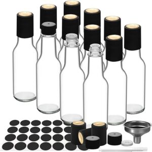 WERTIOO 12 Pack 5 oz Hot Sauce Bottles, Empty Woozy Glass Bottles with Leak Proof Screw Caps & Shrink Bands for Kitchen