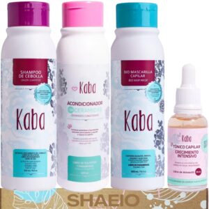 KABA Onion Shampoo Kit – Hair Growth Treatment Set with Biomasque, Ceramide Conditioner, Intensive Tonic (Pack of 4)