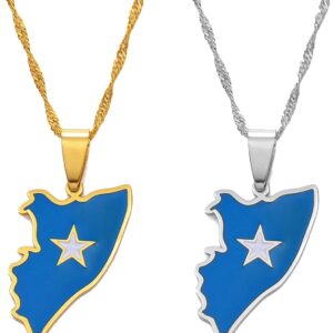 Hafrita Great Somalia Pendant Necklaces Gold Silver Map Flag Thin Chain Pendant Necklace