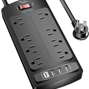 Surge Protector Power Strip – Nuetsa Flat Plug Extension Cord with 8 Outlets and 4 USB Ports, 6 Feet Power Cord (1625W/13A), 2700 Joules, E…